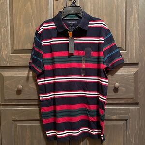 Tommy Hilfiger Men's classic cotton pique, striped short sleeve polo/golf shirt